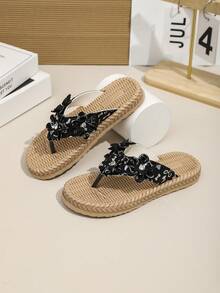 1 Pair Plain Color Flip Flops, Casual Minimalist Versatile Slippers - Black - View 4