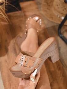 2025 New Arrival Women's High Heel Thick Heel Sandals, Animal Print Lizard Pattern Rivet Retro Wedge Platform Slippers