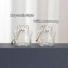 猫形毛发纪念吊坠，新版宠物毛发和人类毛发纪念展示品，宠物骨灰纪念品盒钥匙扣（猫用），升级版透明硼硅酸盐玻璃饰品 - 彩色 - 查看 4