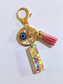 1 pieza Llavero con inicial de alfabeto, llavero de pompón de peluche lindo, accesorio colgante para bolso, mochila, coche, mujer y niña. Llavero de resina con lentejuelas, accesorios para billetera y bolso, llavero con borlas, inicial de alfabeto de la A a la Y, accesorios para coche, ideas de regalo de Navidad gótico y Y2K