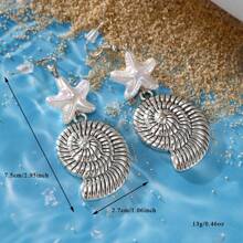 1 Pair Boho Vintage Starfish Shell Exaggerate Design Earrings For Women