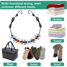 Retractable Travel Clothesline, Portable Clothesline (Including 2 Compressible Towels) 12 Clothespins, Suitable For Indoor And Outdoor, Balcony, Outdoor Camping Use Multicolor