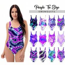 Traje de baño de mujer de tirantes en color morado con efecto tie-dye, traje de baño hippie de los años 60, 70 y 80 para la playa - Estilo #1 - Ver 2