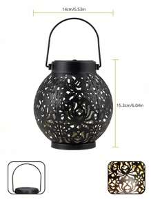 1Pc Solar-Powered Metal Lantern - Vintage Chinese Style Hollow Design,Black And Bronze, Perfect For Garden, Patio, Balcony & Lawn Decor, Outdoor Garden Lighting For Pathway, Yard, Patio