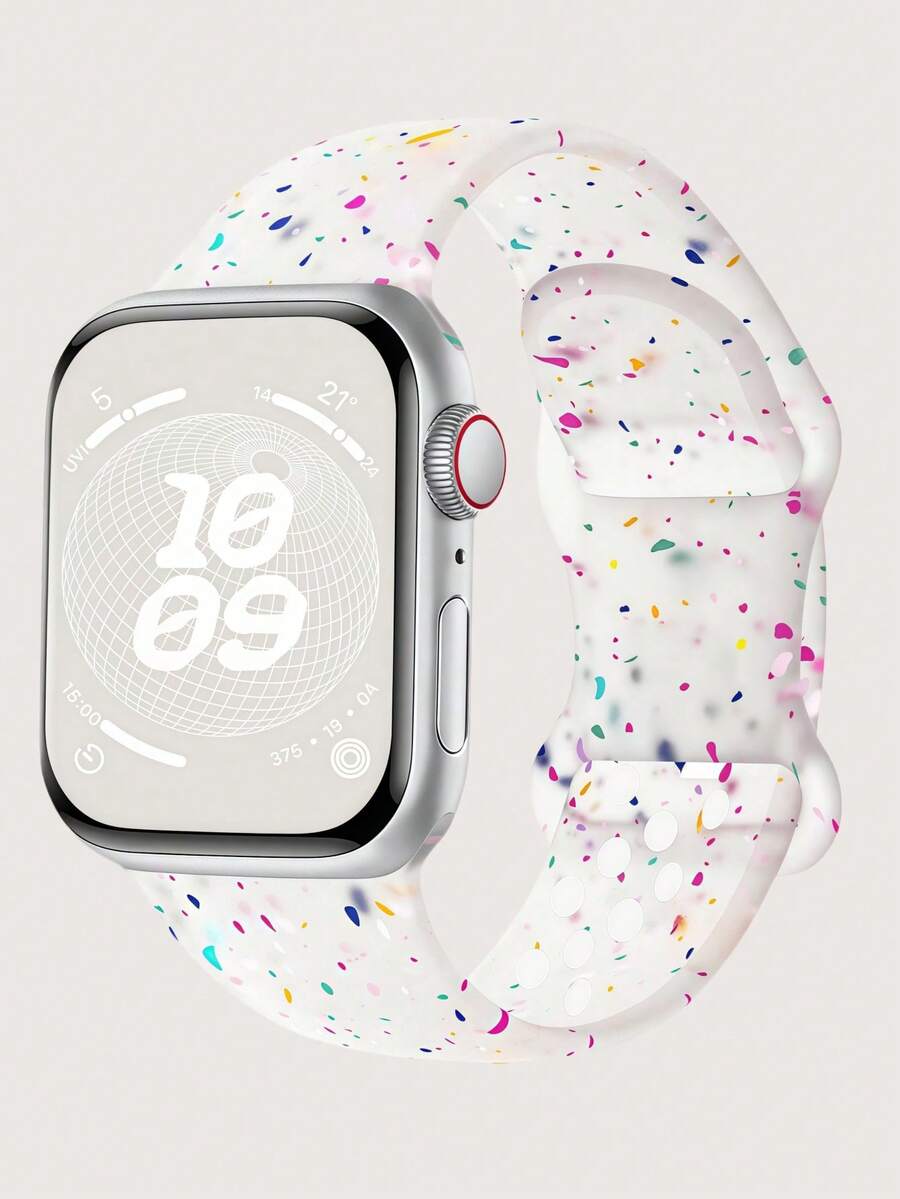 透明运动表带，兼容 38mm、40mm、41mm、42mm、44mm、45mm、49mm 表盘尺寸，男女通用，采用塑料材质，柔软透气，彩色圆点孔设计，兼容 Series SE、11、10、9、8、7、6、5、4、3、2、1、Ultra 1、2、3。