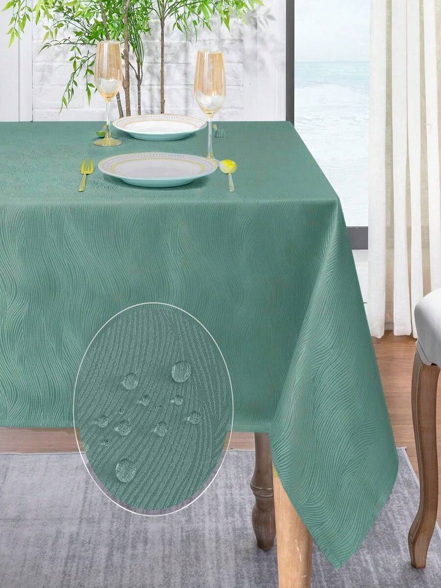 1pc Water-Repellent, Splash-Proof Jacquard Portable Dining/Home Tablecloth, Swirl Pattern, Elegant, Multiple Sizes Square Dining Table Cover - Cadet Blue - View 1