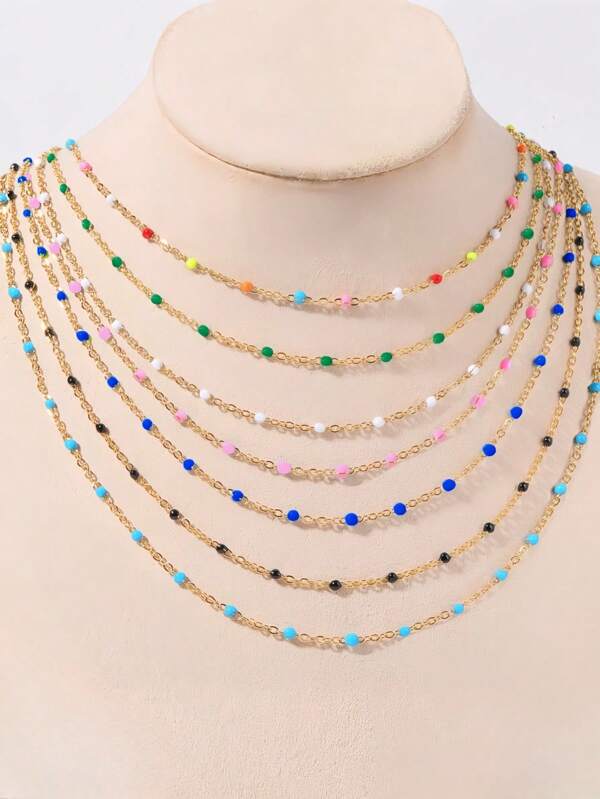 1 pezzo Collana in acciaio inossidabile con catena colorata e gocce, stile bohémien, elegante, casual, lussuoso, alla moda, versatile, adatta per le donne in ogni occasione