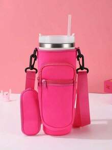 40oz Tumbler Case,  Cup Cover, Diving Material Cup Cover, Car Handle Cup Protective Cover, Diagonal Strap Adjustable Strap, Suitable For Outdoor Travel, Fitness, Daily Use. - Hot Pink - View 2