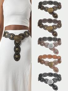 1 件女士波西米亚风 PU 皮革宽腰带，时尚百搭复古西部牛仔风格秋季、秋季、万圣节 - 腰帶 - 查看 2