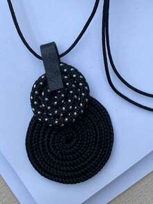 Women's Long Necklace Color Handmade Mandala Pendant - 1. Lunares blancos y negros - Ver 3