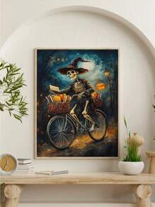 1 幅黑暗城堡趣味鬼魂阅读万圣节南瓜秋季海报帆布画墙艺术画家居装饰适用于客厅卧室浴室办公室和其他家居装饰，无框