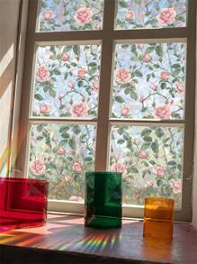 1Roll Rainbow Window Privacy Film Decorative Stained Glass Diamond Pattern Window Sticker With Iridescent Tint Non-Adhesive Static Cling For Home Office Bathroom