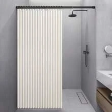 现代米色浴帘 - 加厚亚麻外观防水带底部磁性密封 | 可折叠节省空间，防变形，浴室干湿分离，返校浴室装饰