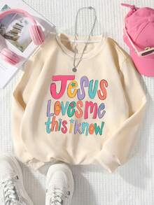 1PC Teen Girl Jesus Lightweight Sweatshirt,Breathable Fall Transition Top,Sun Protection Long Sleeve,Summer To Autumn Church - Apricot - View 2