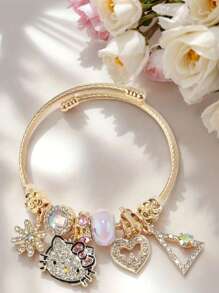 Sanrio 1 pieza Pulsera con dije de anime de Sanrio - Joyería adorable de Hello Kitty, adecuada para adolescentes, regalo de dibujos animados ajustable con cuentas brillantes | Accesorio de anime lindo, aleación de metal, adecuado para uso diario