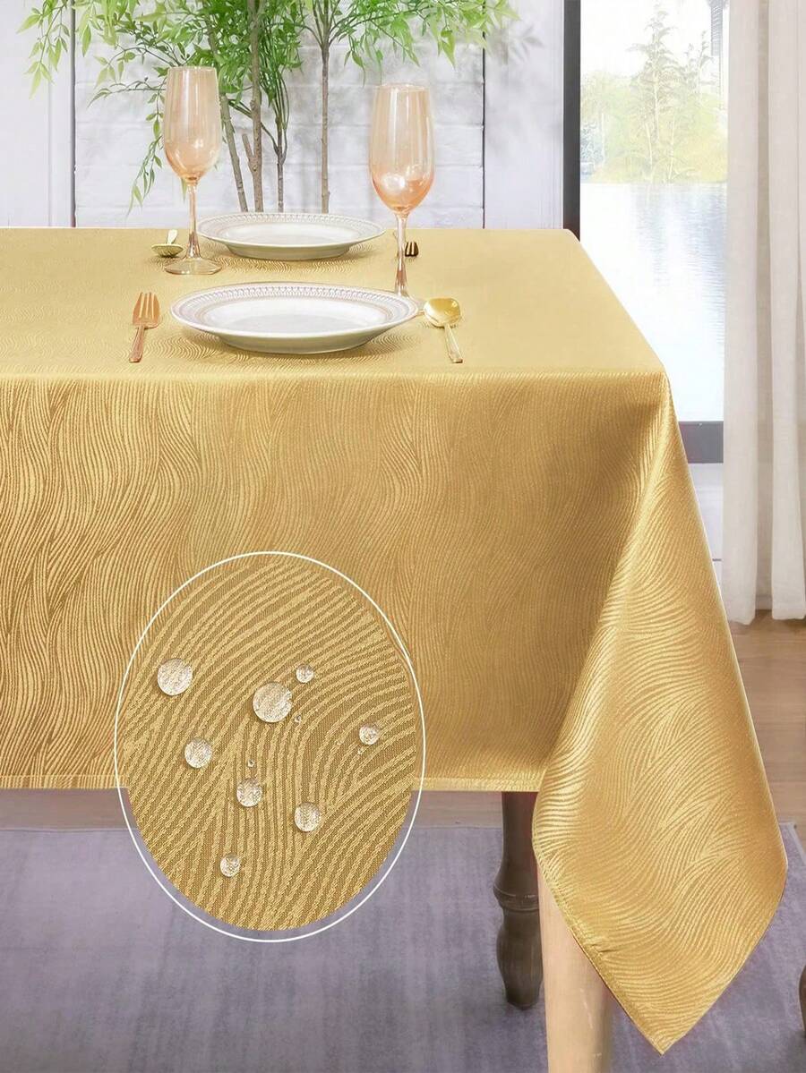 1pc Water-Repellent, Splash-Proof Jacquard Portable Dining/Home Tablecloth, Swirl Pattern, Elegant, Multiple Sizes Square Dining Table Cover - Gold - View 1