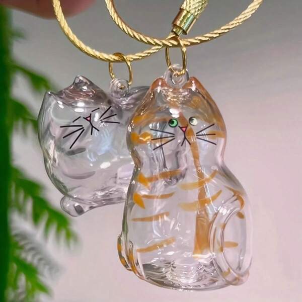 Cápsula comemorativa transparente para pelos de gato - Design de coleira dourada, caixa de armazenamento de pelos de animais de estimação selada em formato de gato, pingente memorial faça você mesmo, ideal para amantes de gatos e donos de animais de estimação enlutados, compras emocionais, chaveiro escolar