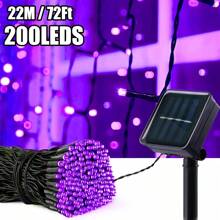 1 pieza 20/50/100/200 Luces LED solares para exteriores, luces de Navidad solares de cable verde, 8 modos de hadas destellantes, adecuadas para iluminación de escenario, árbol de Navidad, decoración de jardín, boda, camping al aire libre, decoraciones de Halloween para exteriores para jardín, patio, fiesta, Navidad, patio (Morado/Blanco cálido/Blanco/Multicolor)