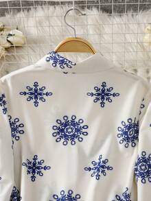 Blusa modesta de manga larga con botones y estampado de estilo árabe para mujer - Multicolor - Ver 7