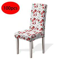 1/4/6/100 piezas Fundas de silla con estampado navideño, fundas elásticas a prueba de polvo con decoración navideña de dibujos animados para sillas del comedor, decoración navideña, fiesta festiva