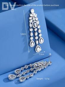 DV JEWELRY 1 Pair Luxury Platinum Plated Cubic Zirconia Pendant Earrings, Elegant Jewelry Gift Set For Women, Wedding Party Anniversary With Gift Box