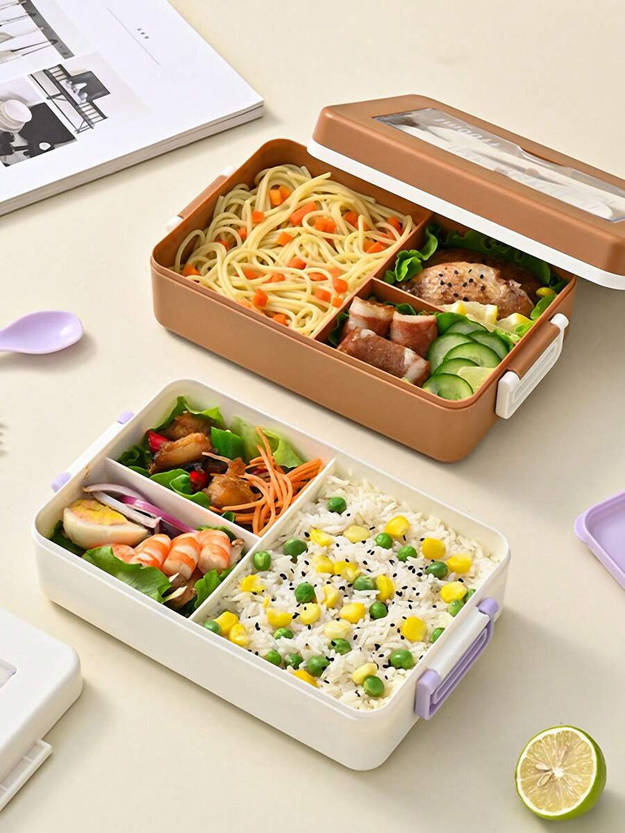 1個極簡塑料三格便當盒，多格分隔便當盒，野餐便當盒 - 彩色 - 查看 1