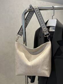 Geometric Pattern Shoulder Strap Crossbody Bag, Large Capacity Messenger Bag, Retro Style Shoulder Bag For Women - Beige - View 4