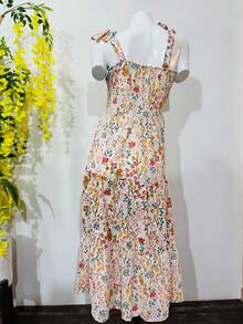 Vestido  Estampado Integral    Casual  Dulce  Elegante    Nudo  Bajo con volante    Playa - Blanco - Ver 3