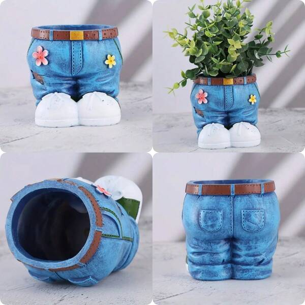 1pc Resin Statue Planter In Denim Jeans Shape, Succulent Plant Pot, Suitable For Indoor Garden, Yard, Lawn, Porch, Balcony And Outdoor Decor