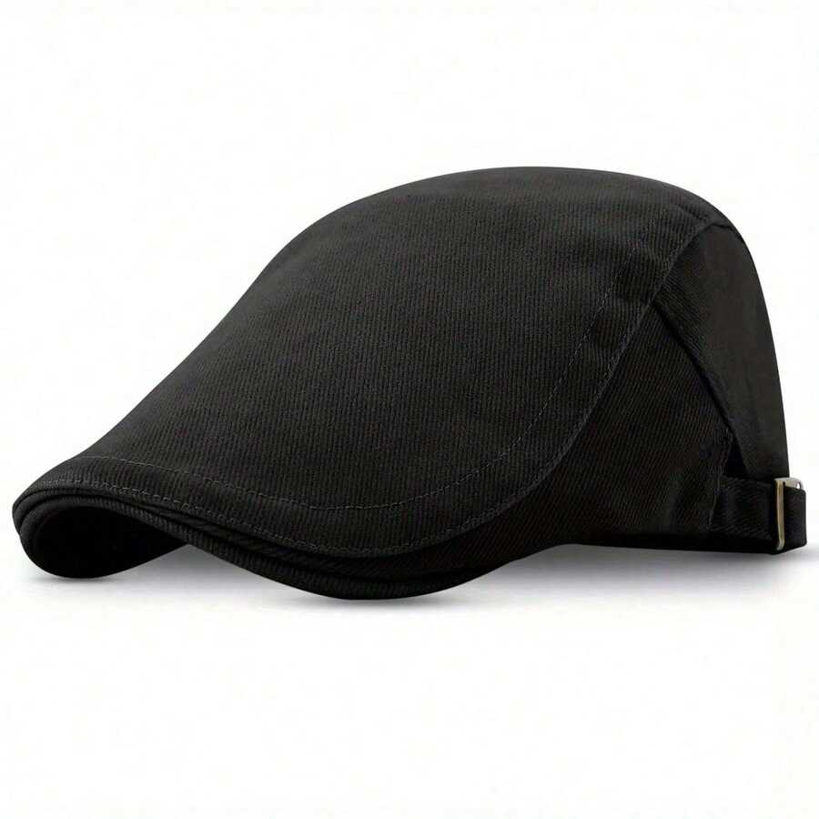1 Piece Of Adjustable Men's Cotton Beret - Classic Beret, Adjustable Casual Hat Style Suitable For Men, Machine Washable, Easy To Maintain - Black - View 1