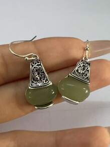 1 pieza Pendientes retro de estilo chino nuevo con carpa y jade similar, pendientes de lujo exóticos adecuados para fiestas de mujeres y regalos de vacaciones