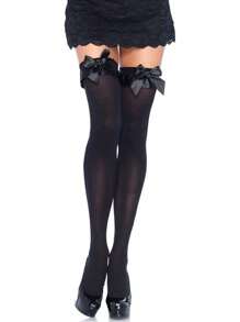 Women's Opaque Thigh Highs With Satin Ruffle Trim And Bow Cjtpuh2dian