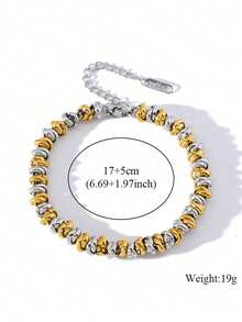 1pc Stainless Steel Beaded Bracelet, Dual-Tone, Personalized Design, Suitable For Daily Wear - Gold and Silver - View 6
