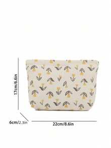 米色可爱黄色花朵图案灯芯绒化妆包手提包化妆包面料舒适大容量耐用便携式旅行收纳包带拉链洗漱包宿舍必备化妆工具化妆包女孩礼物旅行必备品假期暑假返校学校用品包女士旅行包旅行化妆包 - 彩色 - 查看 10