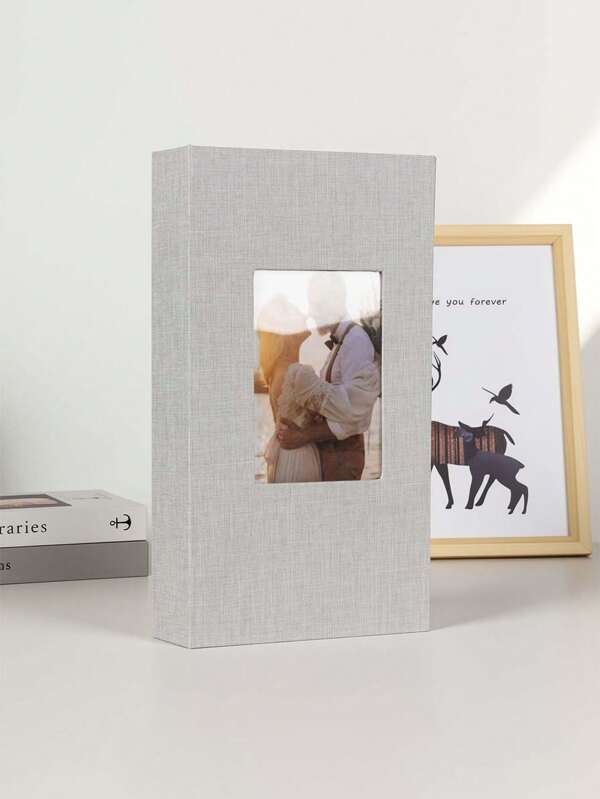 1pc Light Gray Linen Photo Album, 300 Pockets For 4x6 Inch Photos, Wedding Anniversary Party Memory Book, Large Capacity Photo Collection, With Front Window White Pages Vertical Photo Album, Meaningful Photo Collection, Suitable For Wedding, Family, Anniversary, Vacation