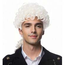 Airhostess Judge Colonial Wig For M Funny Crazy Wigs Washington Hallowe Costume Cosplay Party Wigs (Light Brown) - B1-Judge Colonial 假髮-亮白色 - 查看 2