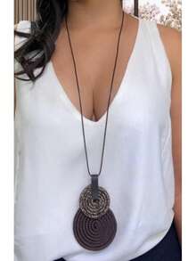 Women's Long Necklace Color Handmade Mandal Pendant - 23. Coffee Mix Coffee - View 3