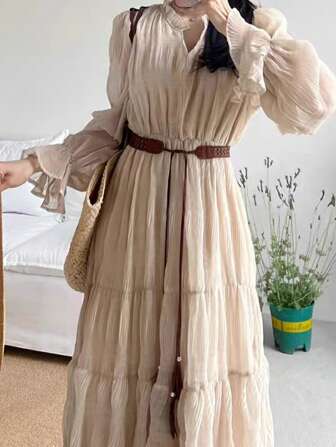 NIUKUAN 1 stuk extra lange bruine tailleband met holle uiteinden voor dames, handgemaakte tailleband, geschikt voor jurken, vintage Hanfu-accessoire