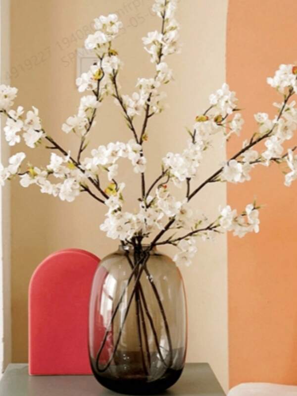 1PC/2PCS/3PCS Artificial Cherry Blossom Flower Silk Peach Flowers Bulk Plum Blossom Flowers With Leaves Cherry Blossom Branches Vase Arrangements For Spring Wedding Indoor Outdoor DIY Party Decor Pink