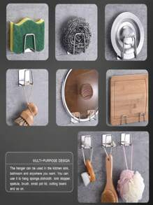 【清爽收纳】2件套不锈钢海绵沥水架，无需钻孔，安装简便，美观耐用，承重能力强，适用于厨房、卧室、客厅等日常收纳必需品。用途广泛，整洁干净，卫生卫生。可收纳水槽盖、锅盖、壁挂式织物，以及家用储物架。颜色款式随机。