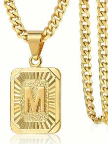 1 款定制字母方形吊坠项链，简约时尚的珠宝设计，专为男士打造的个性化项链。非常适合送给男朋友或父亲，适合节日、聚会和周年纪念等场合。采用镀金铜材质打造，散发奢华质感。 - 彩色 - 查看 27