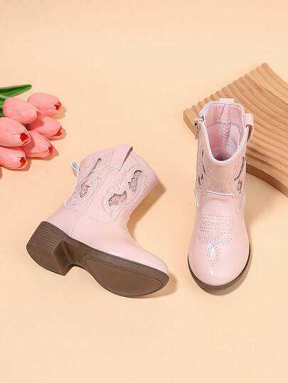 Infant/Toddler Girls' High/Mid-Calf Embroidery High Heel Pointed Toe Zipper Sequin Casual Cowboy Boots