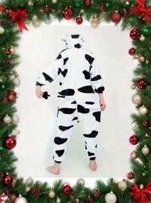 1pc Unisex Adulto Vacas lecheras Pijama - Disfraz de Vacas lecheras de dibujos animados para Halloween, Color sólido, con capucha, con cremallera, tejido de punto, ropa de fiesta, para todas las estaciones - vaca lechera - Ver 2