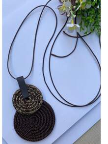 Women's Long Necklace Color Handmade Mandal Pendant - 11.Pt/Brown Mix - View 2