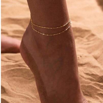 1 件简约双层金链脚链，百搭海滩和日常佩戴配饰，女士礼物