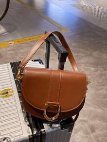 职业女士时尚小手提包，时尚高端工作休闲斜挎包，适合年轻女性，简约毛绒单肩包 - 棕色 - 查看 3