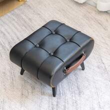 1PC Premium Oil-Wax Leather Storage Ottoman Footstool - Multi-Functional Shoe Changing Bench, Low Stool For Living Room, Bedroom, Entryway Decor | Quick Ship & Home Organization Essential