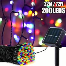 1 pieza 20/50/100/200 Luces LED solares para exteriores, luces de Navidad solares de cable verde, 8 modos de hadas destellantes, adecuadas para iluminación de escenario, árbol de Navidad, decoración de jardín, boda, camping al aire libre, decoraciones de Halloween para exteriores para jardín, patio, fiesta, Navidad, patio (Morado/Blanco cálido/Blanco/Multicolor)