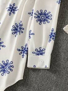 Blusa modesta de manga larga con botones y estampado de estilo árabe para mujer - Multicolor - Ver 8