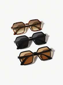 3 Stück Damen Boho Polygonal Leoparden-Muster Modebrille für Y2K-Accessoires, Abschlussgeschenk und Sommer-Outing